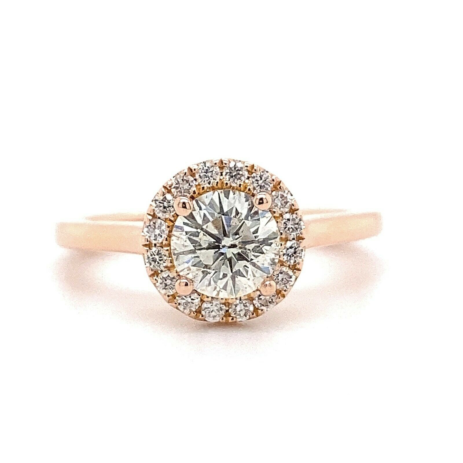 Round Brilliant Diamond 1.07 tcw Halo Design Engagement Ring 14kt Rose Gold GIA