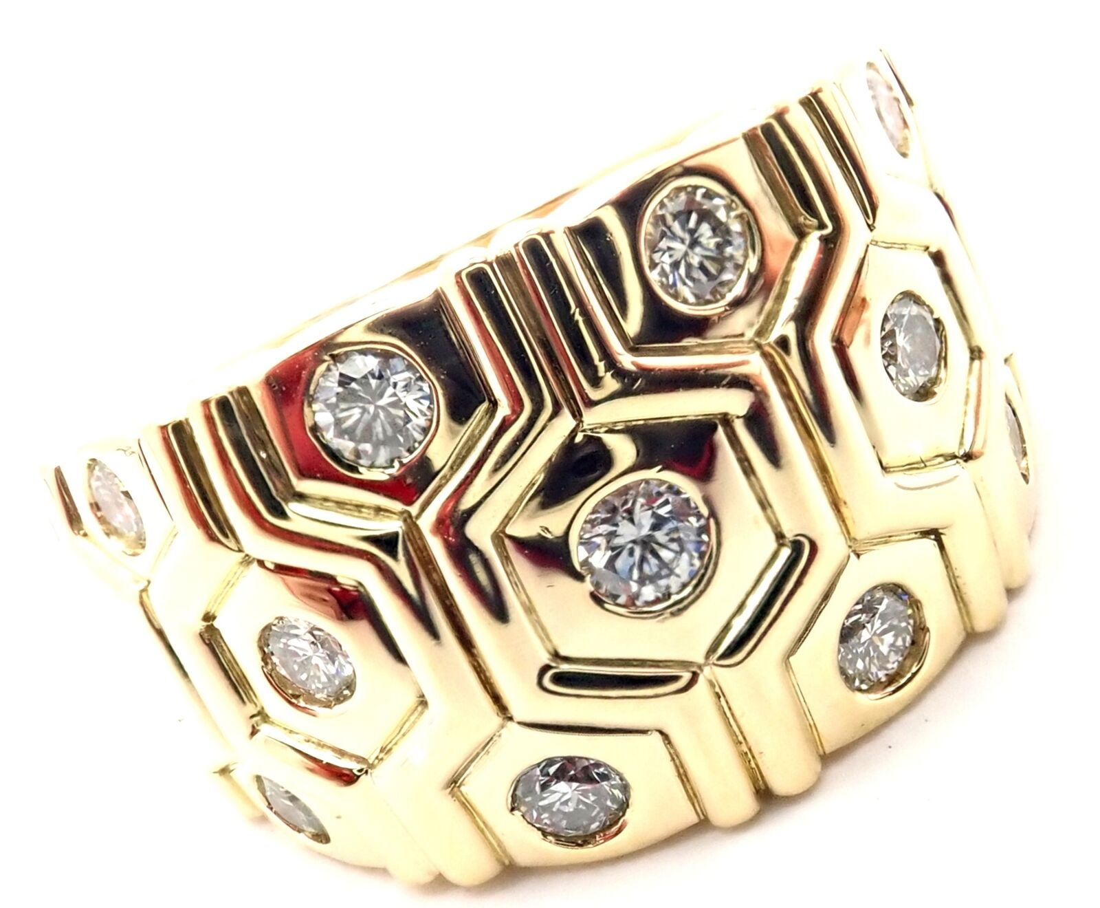 Rare! Authentic Cartier London 18k Yellow Gold Diamond Beehive Band Ring Cert
