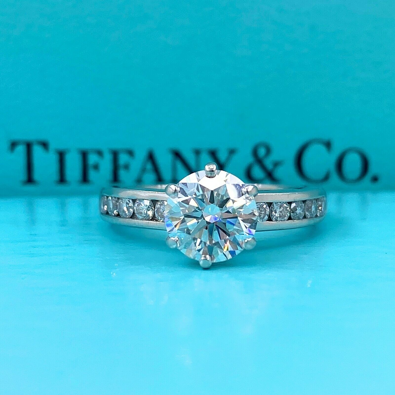 Tiffany  Co Round G VS2 1.91 tcw Channel Set Diamond Band Engagement Ring Plat