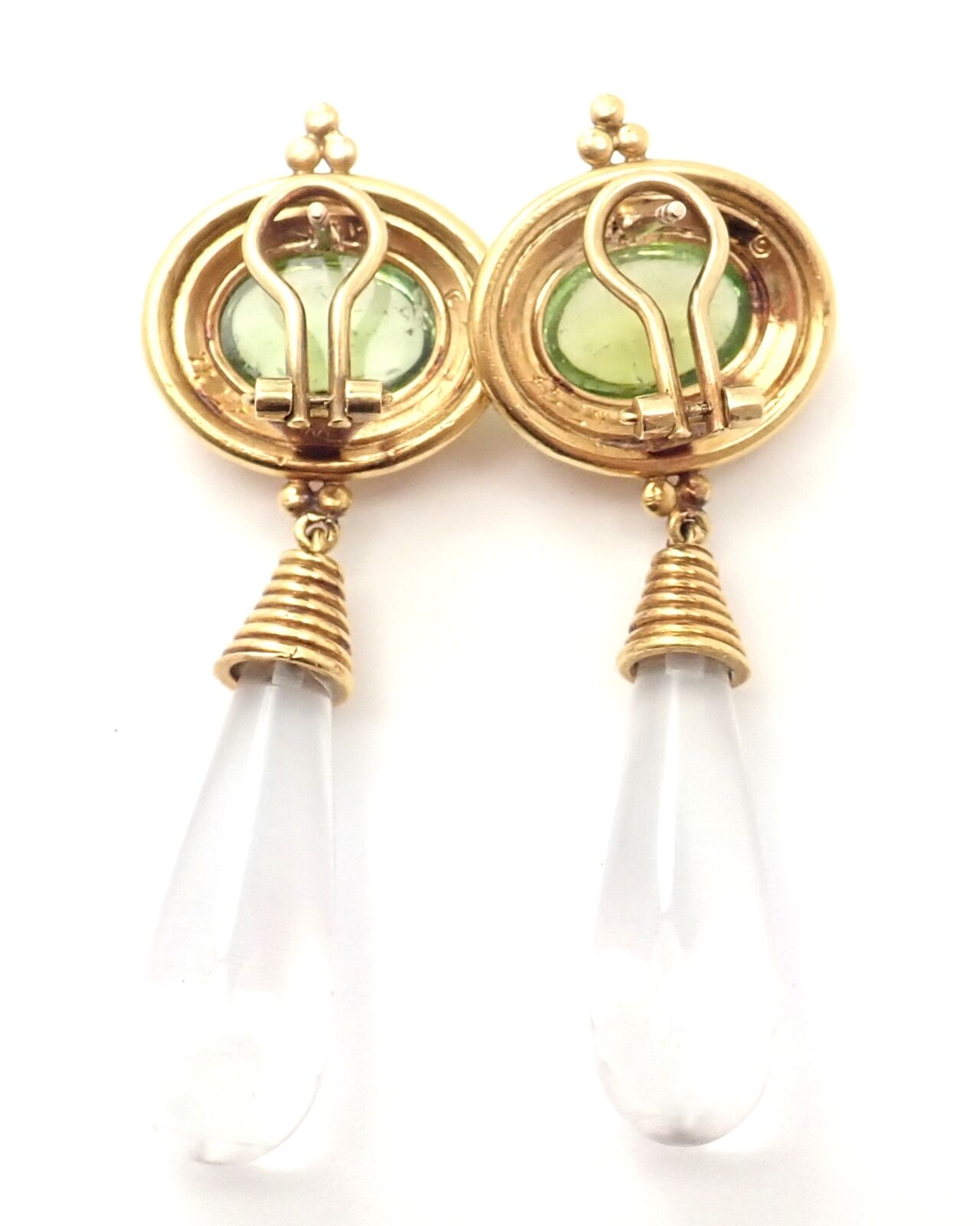 Authentic! Temple St Clair 22k Yellow Gold Green Beryl Rock Crystal Earrings
