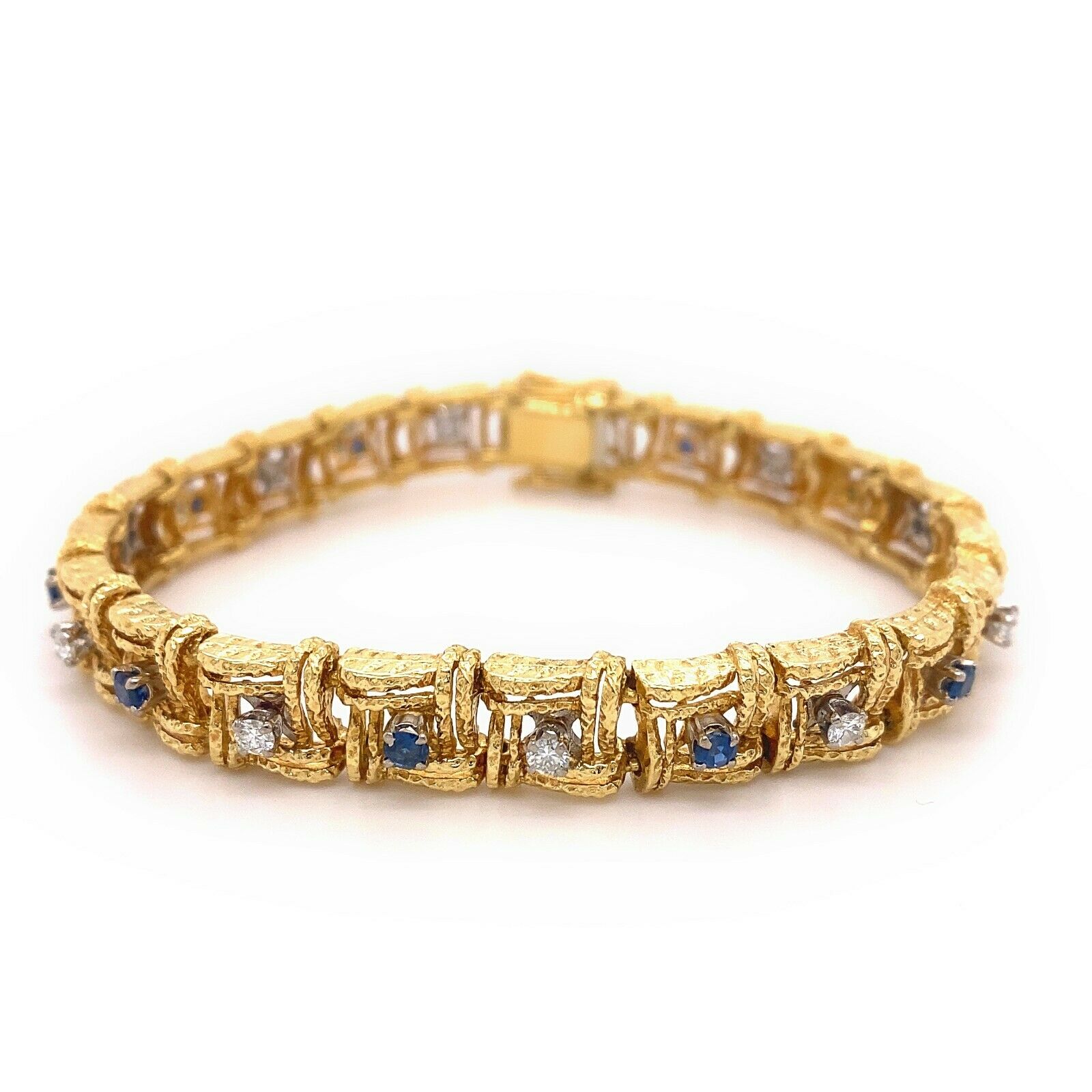 1.50 tcw Diamond  Blue Sapphire 18kt Yellow Gold Square Link Bracelet