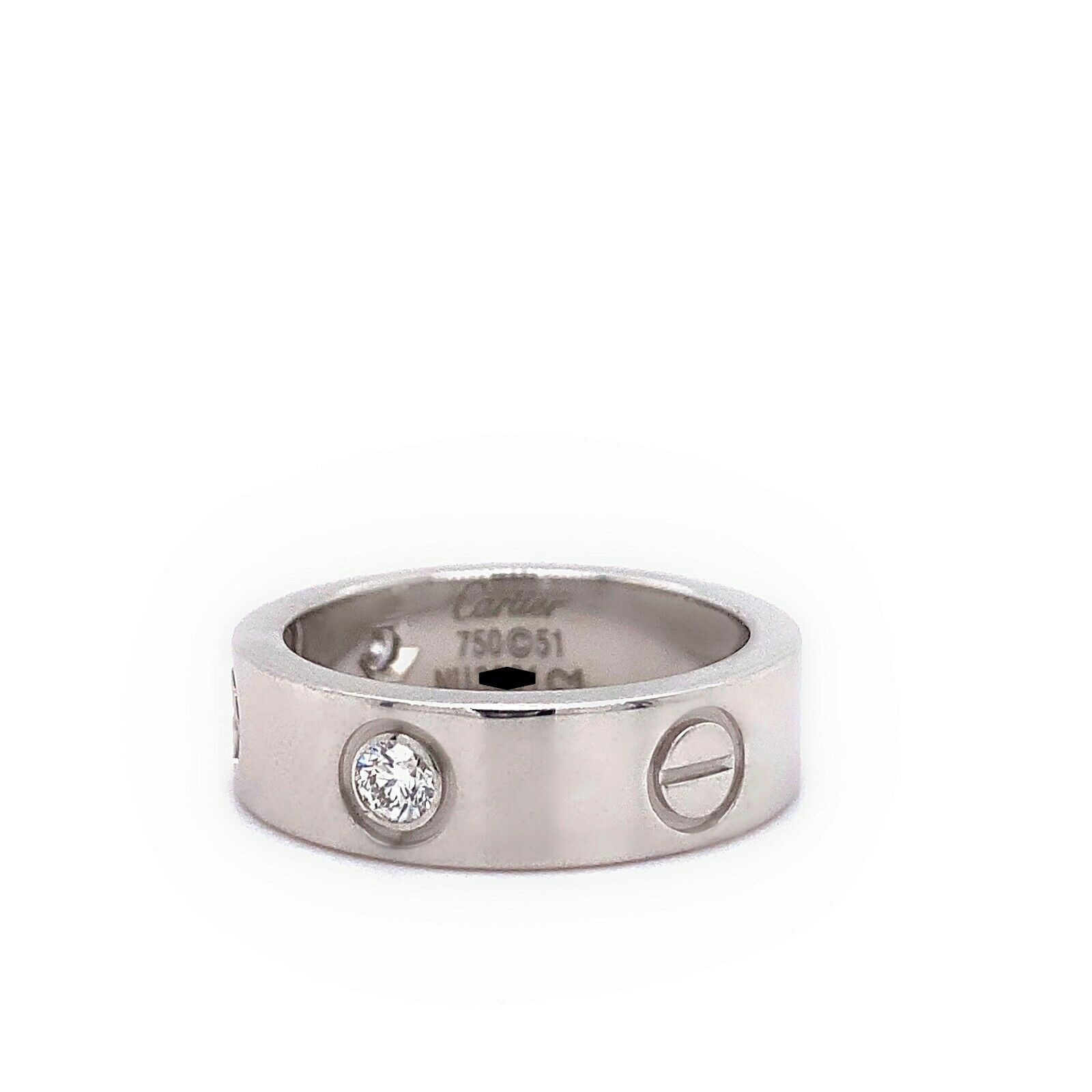 CARTIER 3 Diamonds LOVE Ring 18kt White Gold SZ 51