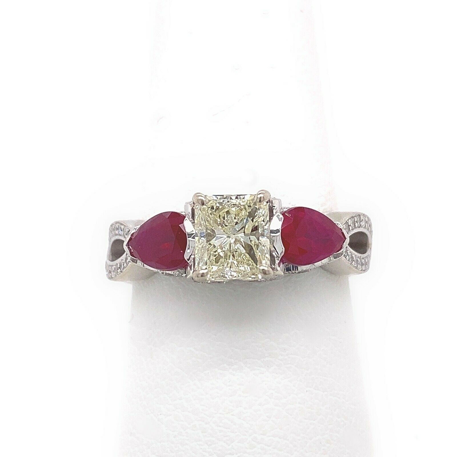 Simone  Sons 2.90 tcw Radiant Diamond  Ruby Twist Band Engagement Ring 18kt WG