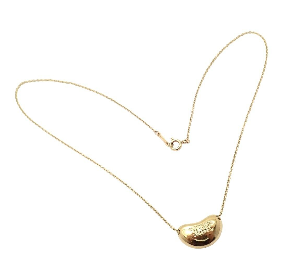 Authentic! Tiffany  Co Elsa Peretti 18k Yellow Gold Bean Necklace