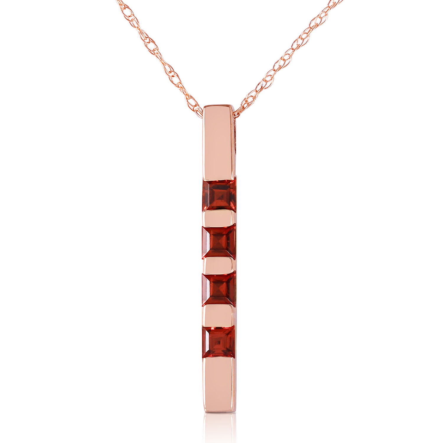 14K Solid Rose Gold Necklace Bar with Natural Garnets