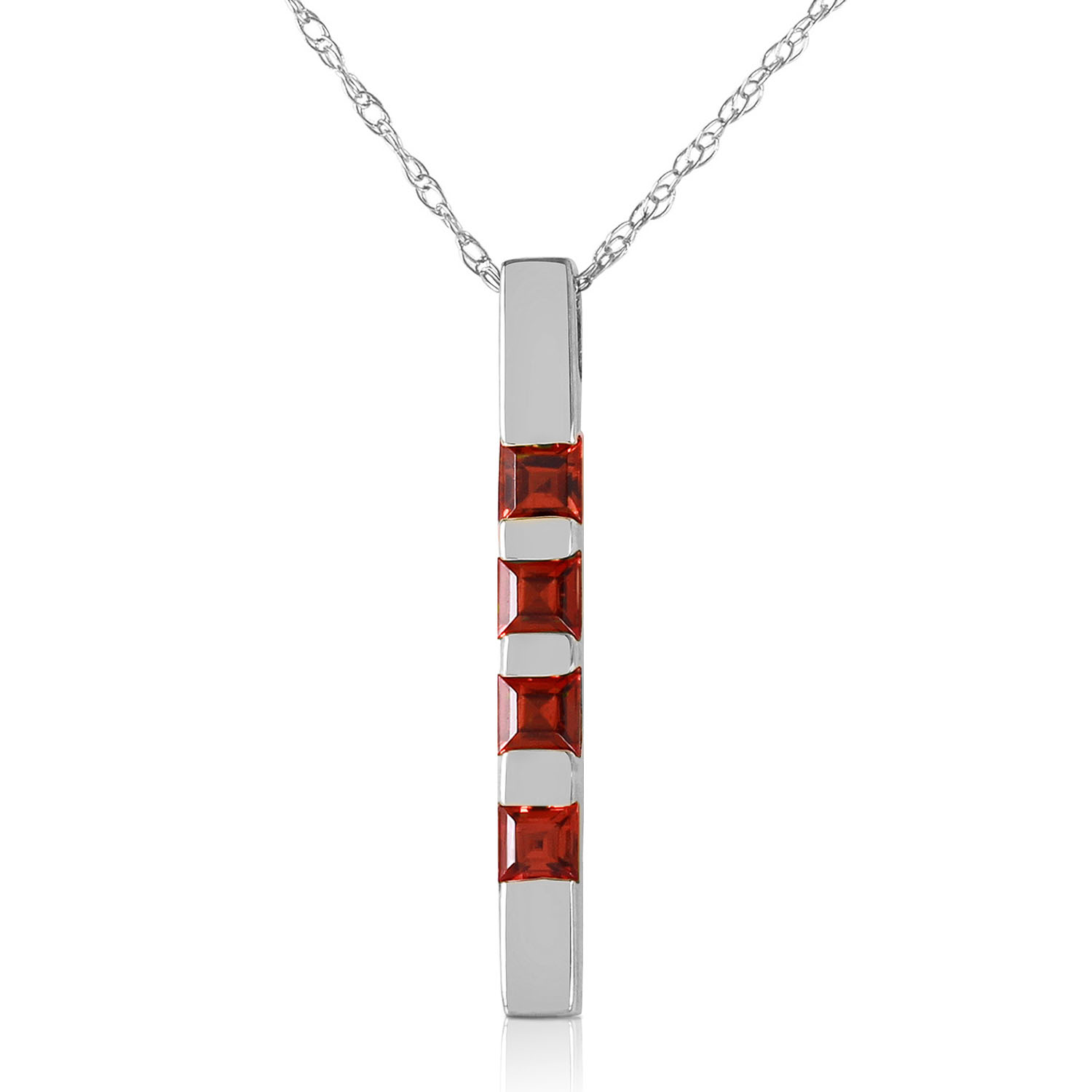 0.35 CTW 14K Solid White Gold Necklace Bar Natural Garnet