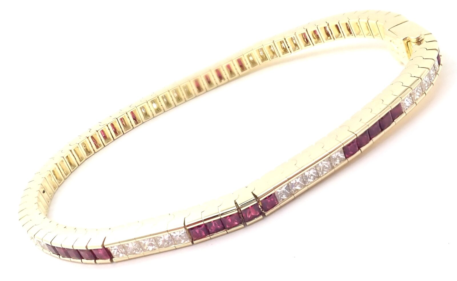 Vintage Authentic Tiffany  Co 18k Yellow Gold Diamond Ruby Line Bracelet