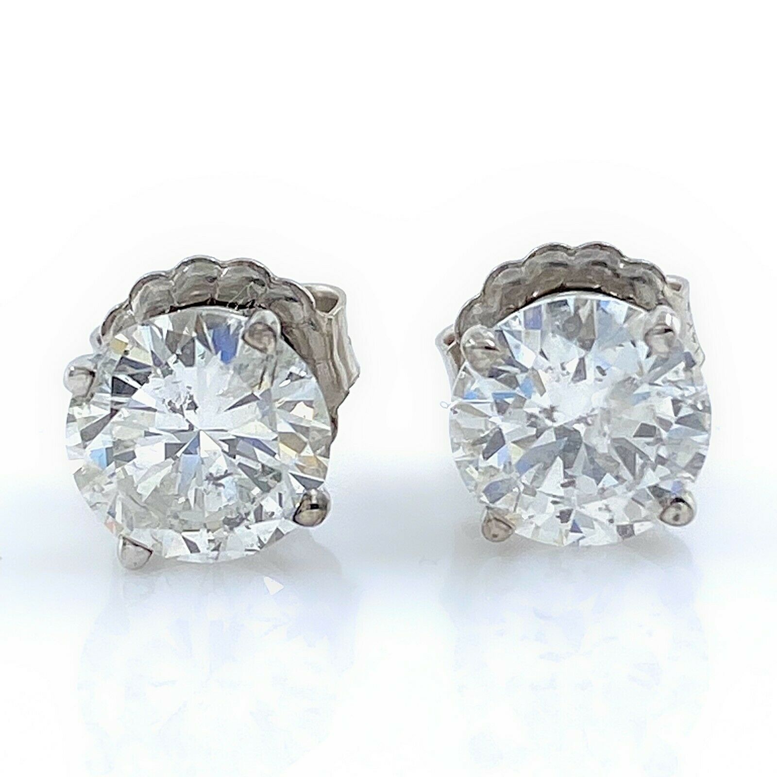 Round Brilliant Diamonds 2.42 tcw Stud Earrings in 14 kt White Gold 