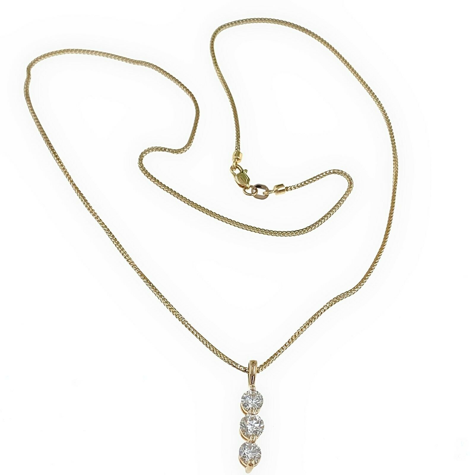 Round Diamond 3 Stone Past Present Future Necklace 1.40 tcw 14 kt Yellow Gold 