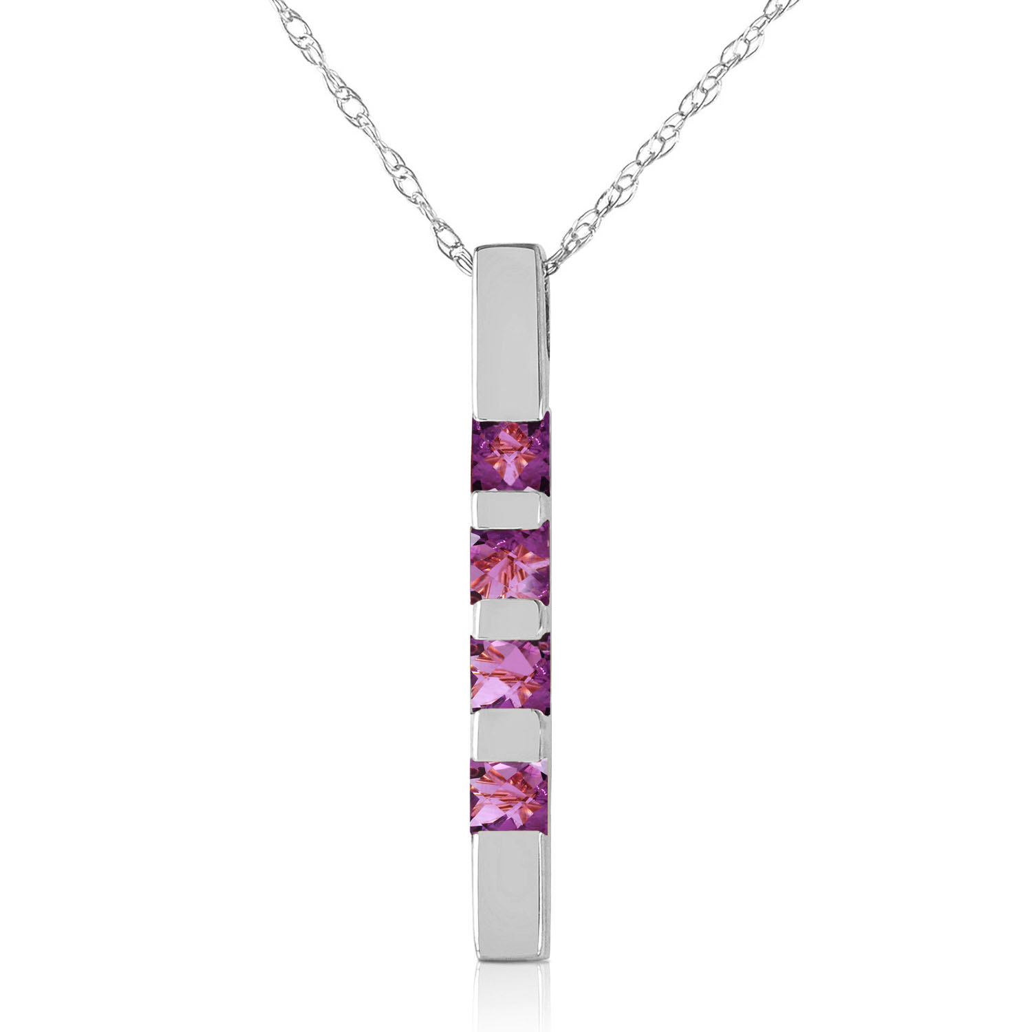 0.35 CTW 14K Solid White Gold Necklace Bar Natural Purple Amethyst