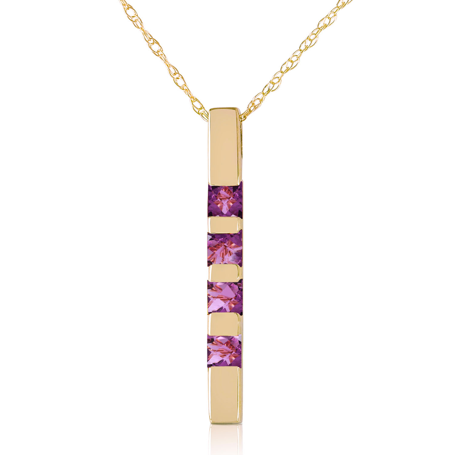 0.35 CTW 14K Solid Gold Necklace Bar Natural Purple Amethyst