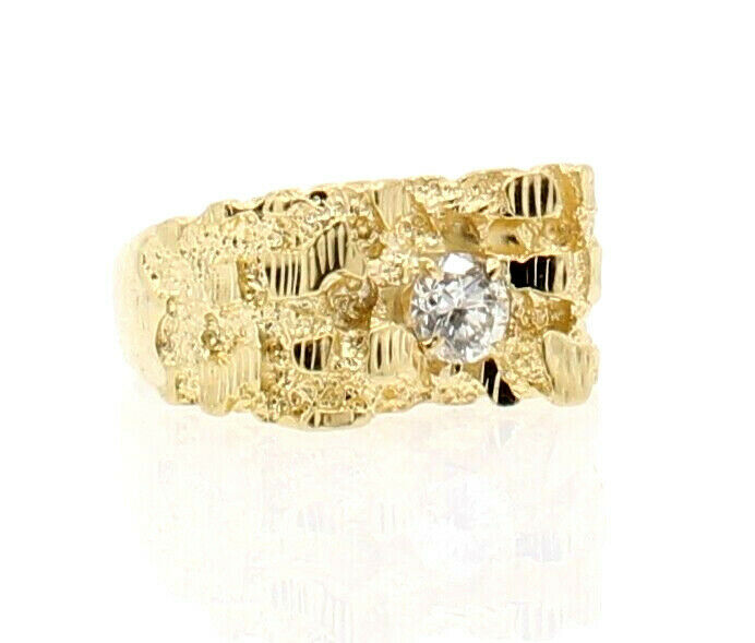 14k Yellow gold Nugget .40ct Round Diamond Ring Size 9