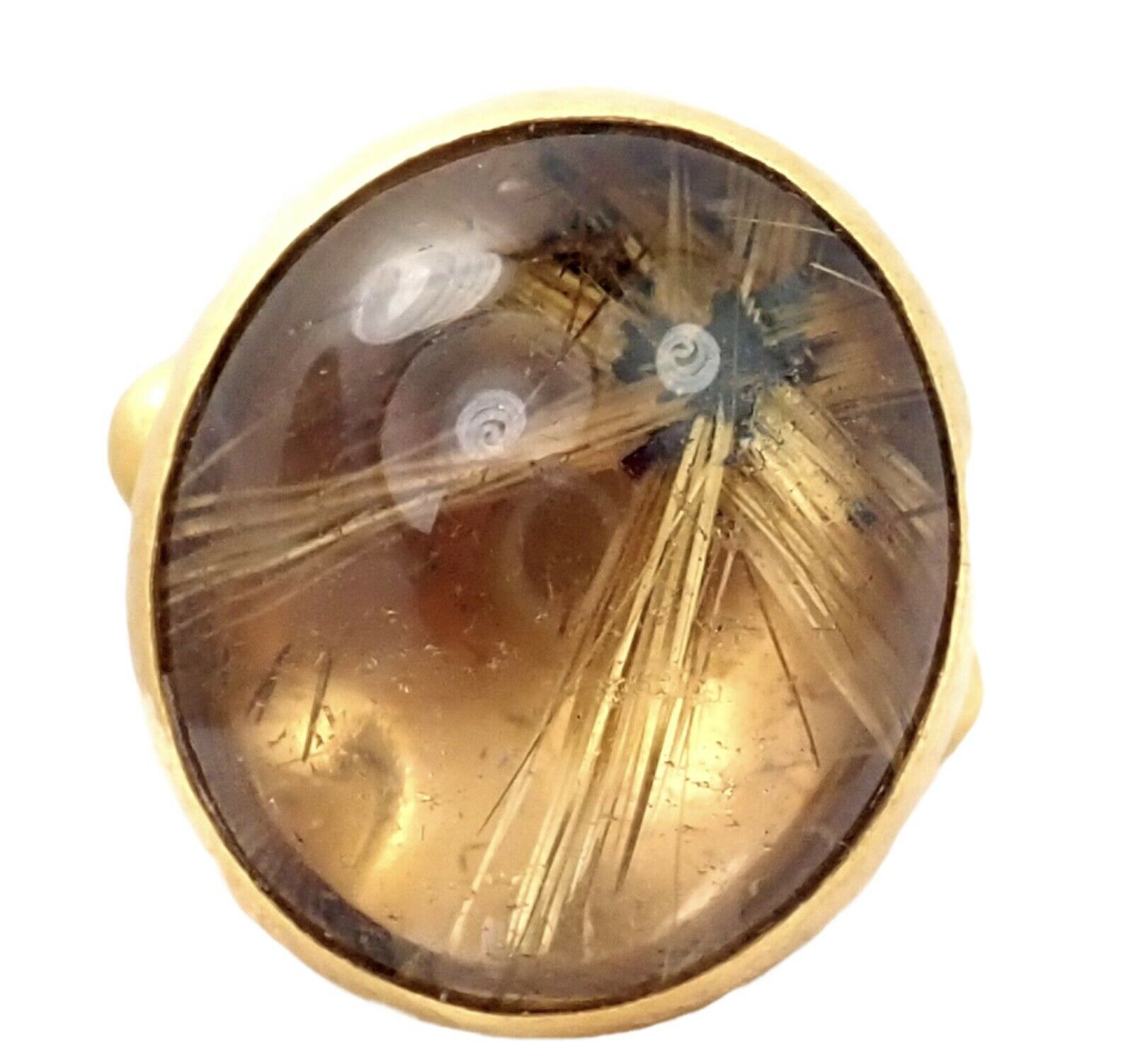 Gurhan Hammered 24k Gold Rutilated Quartz Ring sz 6