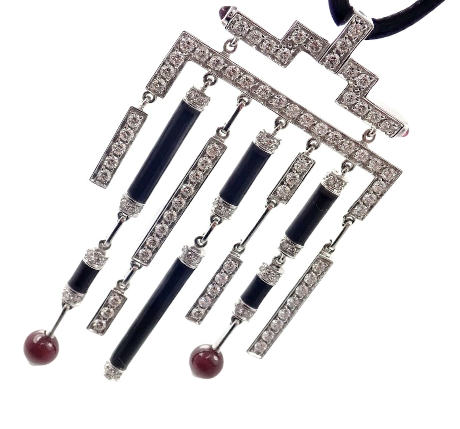 Cartier Le Baiser Du Dragon 18k White Gold Onyx Ruby Diamond Necklace