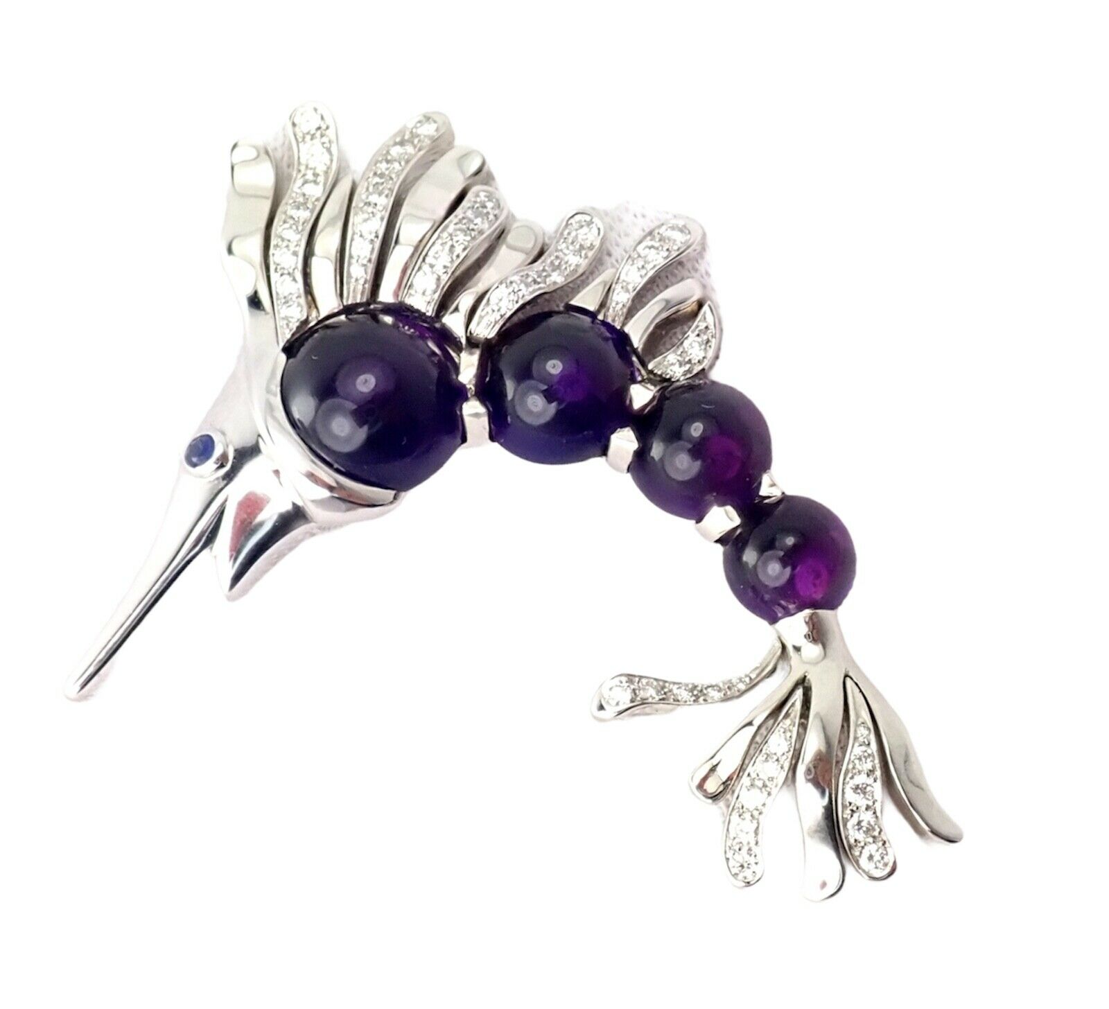 Chanel 18k White Gold Amethyst Diamond Miami Marlin Fish Brooch Pendant