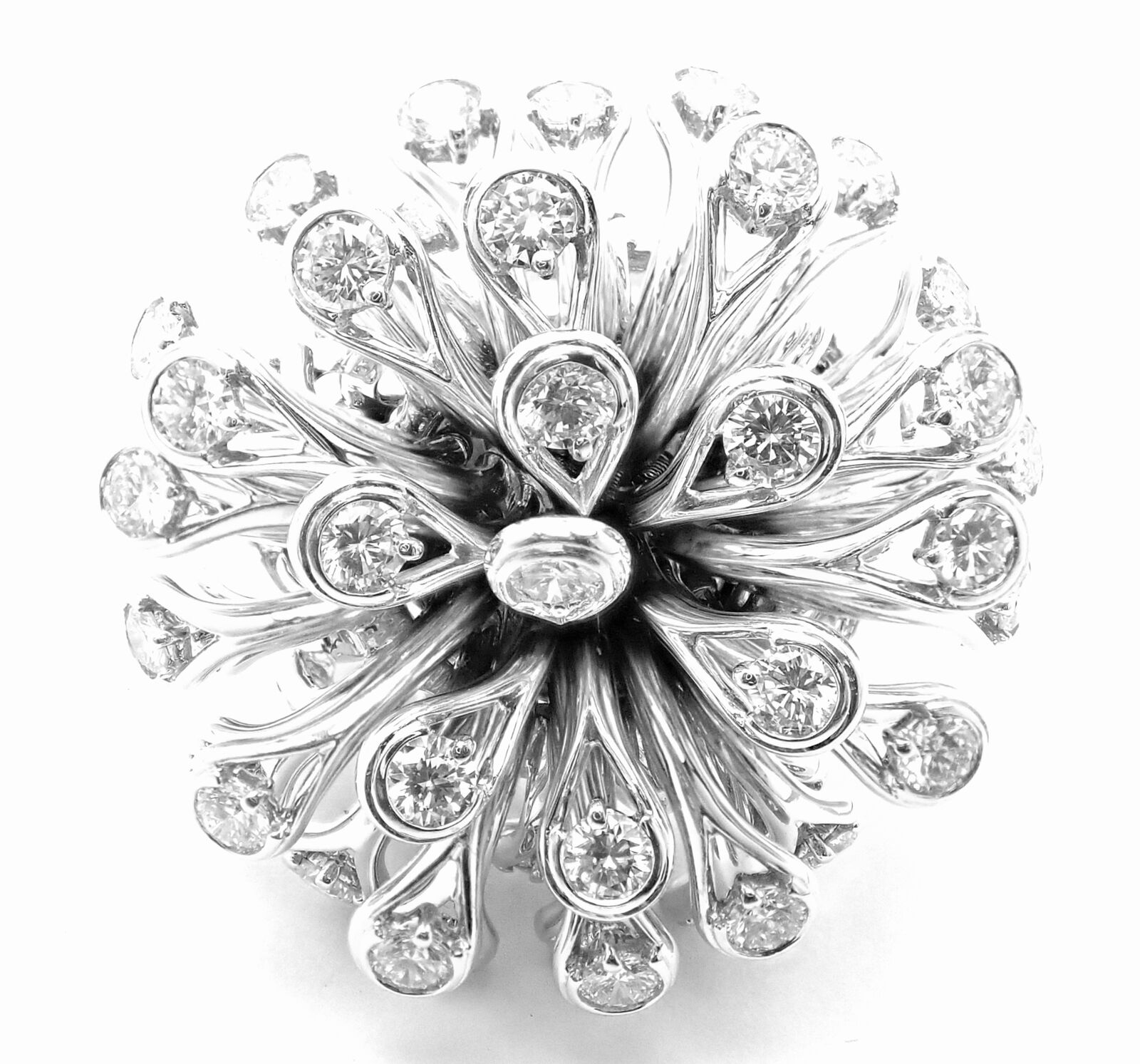 Authentic! Christian Dior 18k White Gold 6.5ct Diamond Large Flower Ring