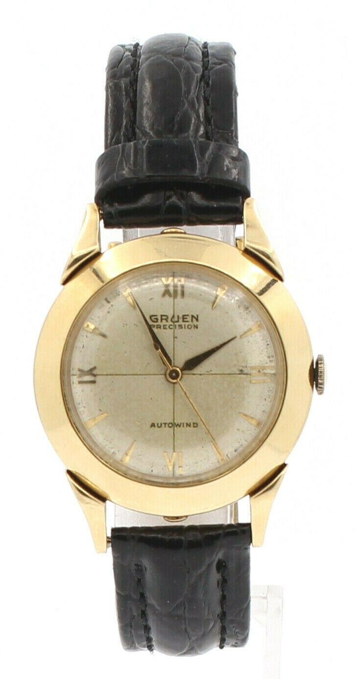 Vintage 14k Yellow Gold Gruen Precision  Fancy Lugs Automatic 33mm Watch