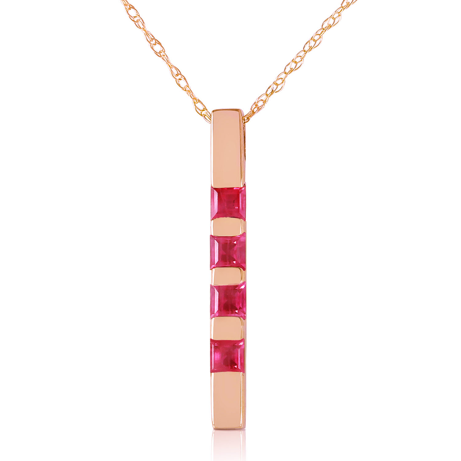 14K Solid Rose Gold Necklace Bar with  Natural Ruby
