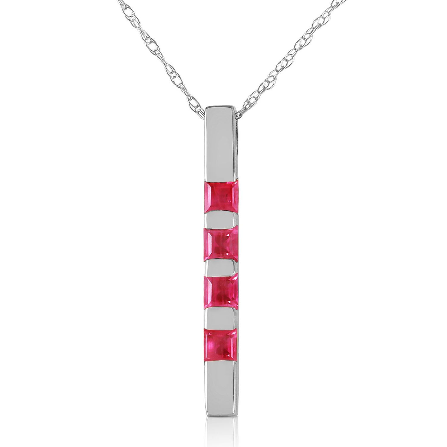 0.35 CTW 14K Solid White Gold Necklace Bar Natural Ruby