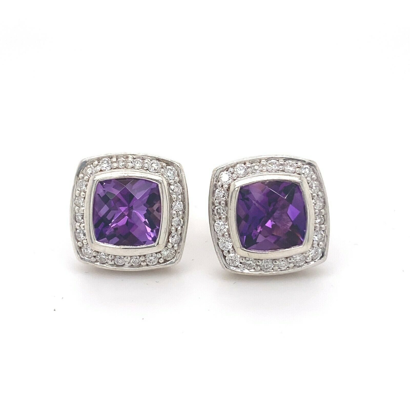Petite Albion Earrings with Amethyst and Diamonds 7 MM Sterling Silver