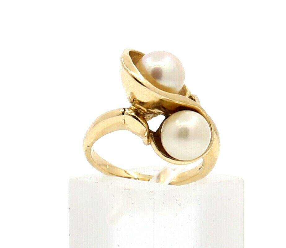 Fine Estate 14K Yellow Gold 2 Pearl 7mm Ladies Ring 7.1 grams Size 4.75