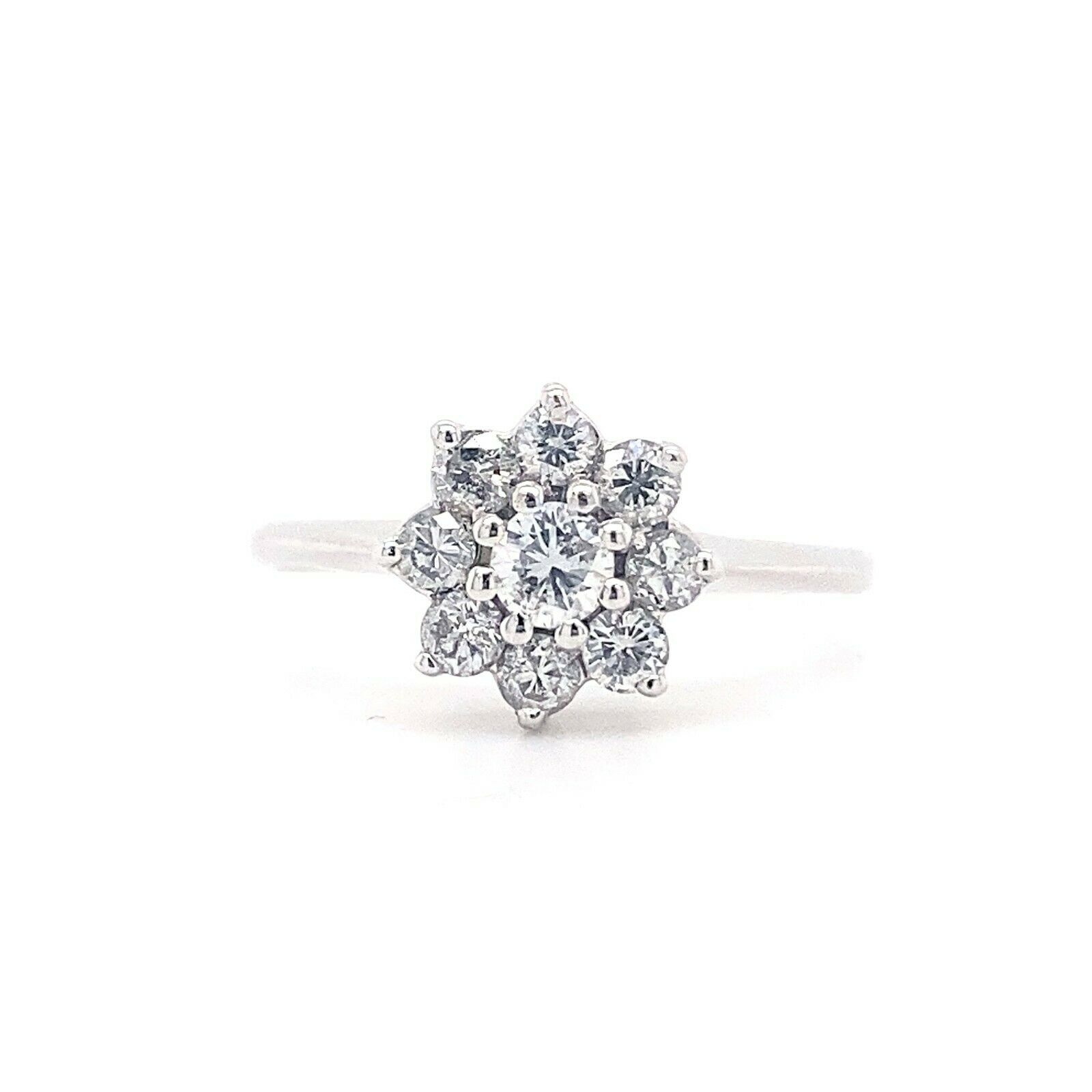 Round Brilliant Diamond Floral Halo 1/2 tcw Engagement Ring 14kt White Gold