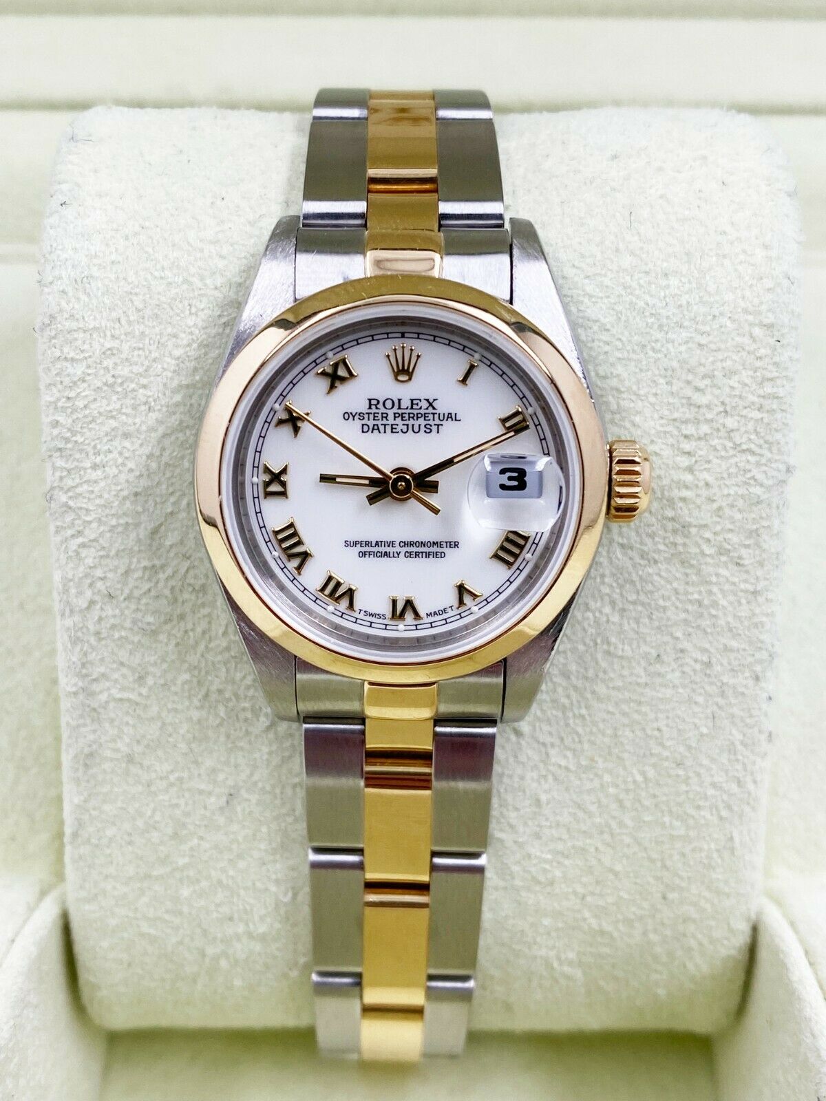 Rolex Ladies Datejust 69163 White Roman Dial 18K Yellow Gold Stainless Steel