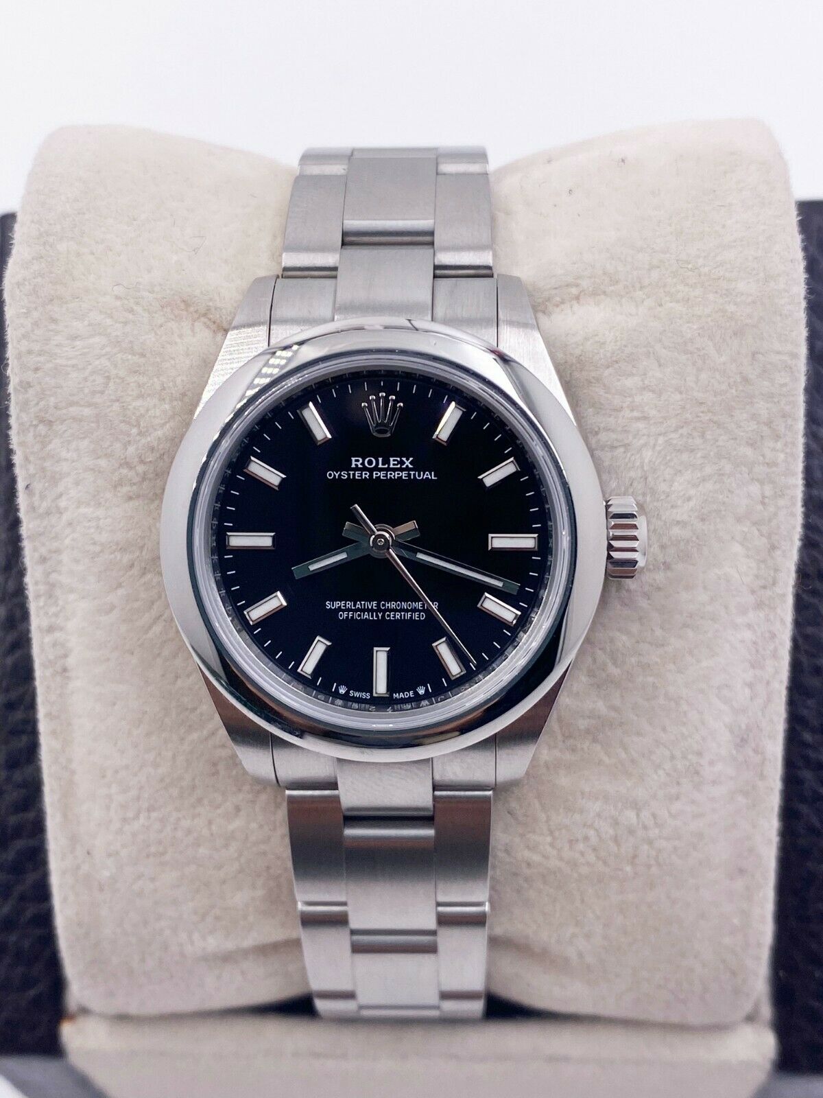 Rolex 276200 Ladies Oyster Perpetual Black Dial Stainless 28mm
