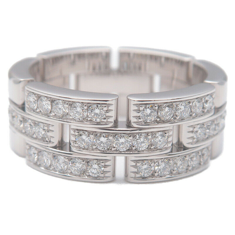Auth Cartier maillon panthère Ring Half Diamond White Gold #56 US7.5 Used F/S