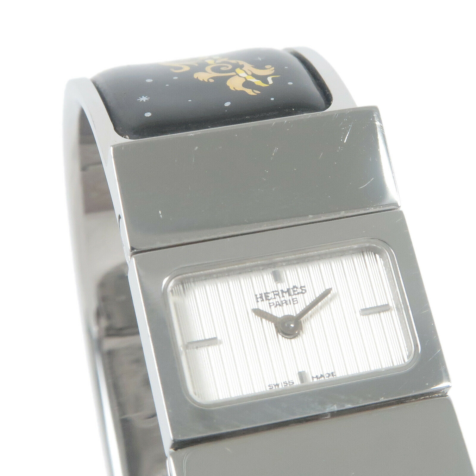 Auth HERMES Loquet Ladies Bangle Watch Silver Black L01.210  display picture 1