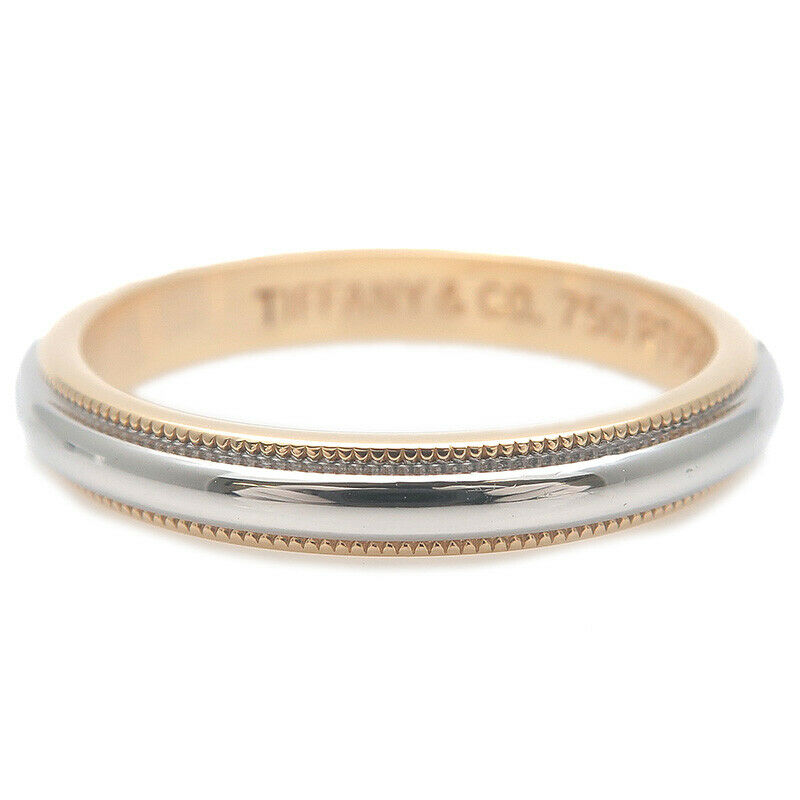 Auth TiffanyCo. Milgrain Band Ring Yellow Gold Platinum US8.5 EU58 Used F/S