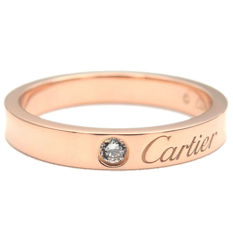 Authentic Cartier Engraved 1P Diamond Ring K18 Rose Gold #51 US5.5-6 Used F/S