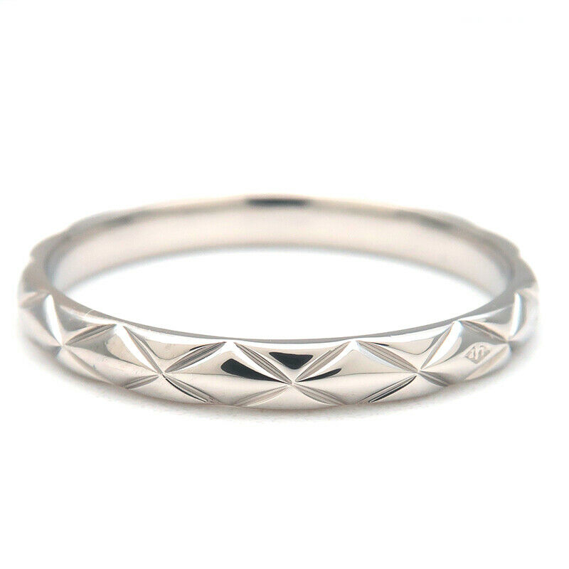 Authentic CHANEL Matelasse Ring Small Platinum #58 US8-8.5 HK18.5 EU58 Used F/S