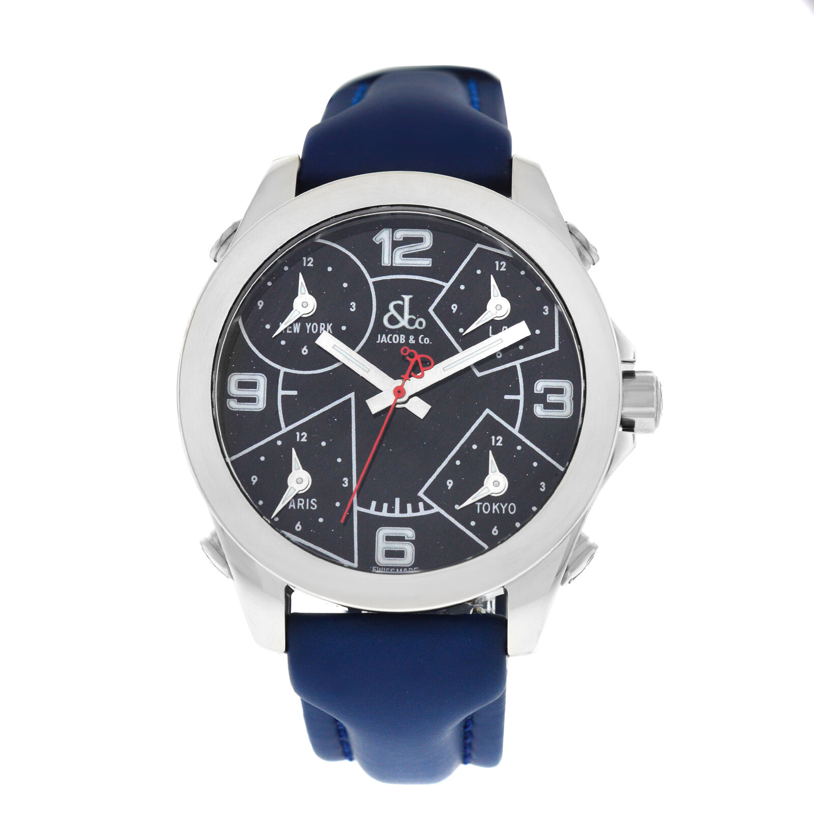 Jacob  Co. Five 5 Time Zone JCM-29 Stainless Steel 40MM Watch Black Strap