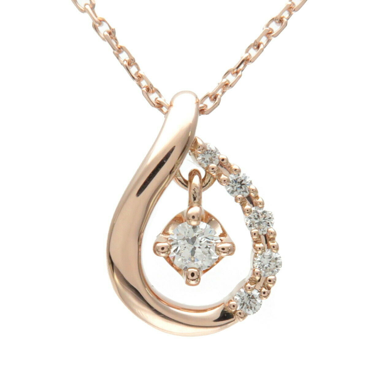 Authentic ４℃ 5P Diamond Necklace K18PG 750PG Rose Gold Used F/S