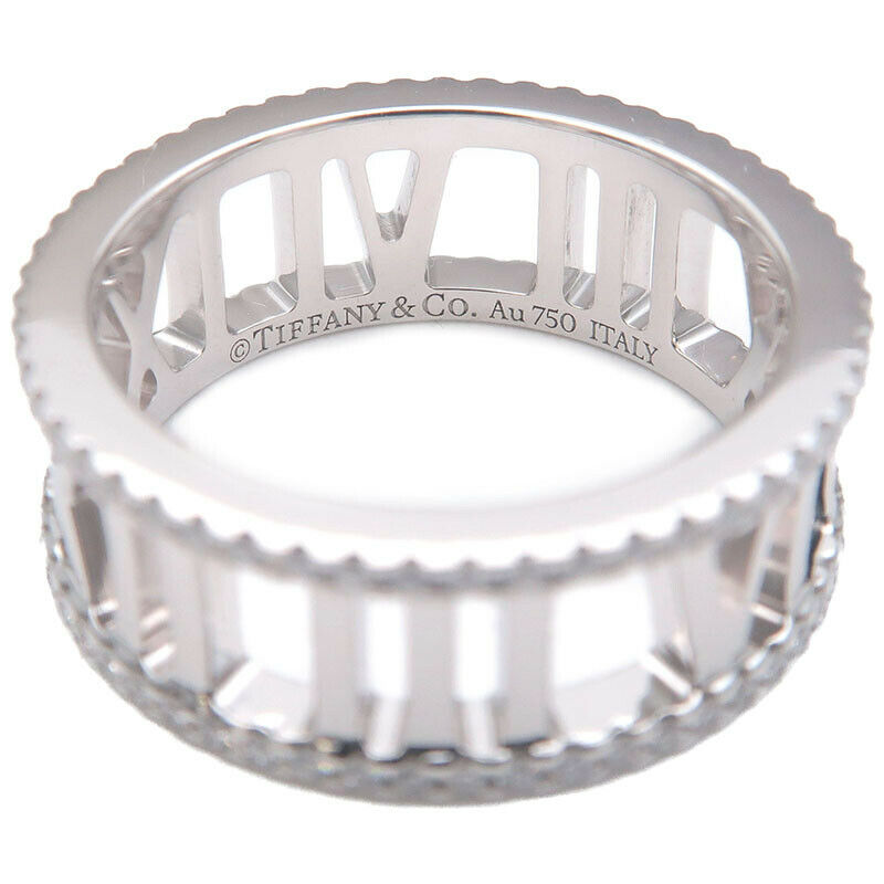 Authentic TiffanyCo. Atlas Open Full Diamond Ring White Gold US5 EU49 Used F/S