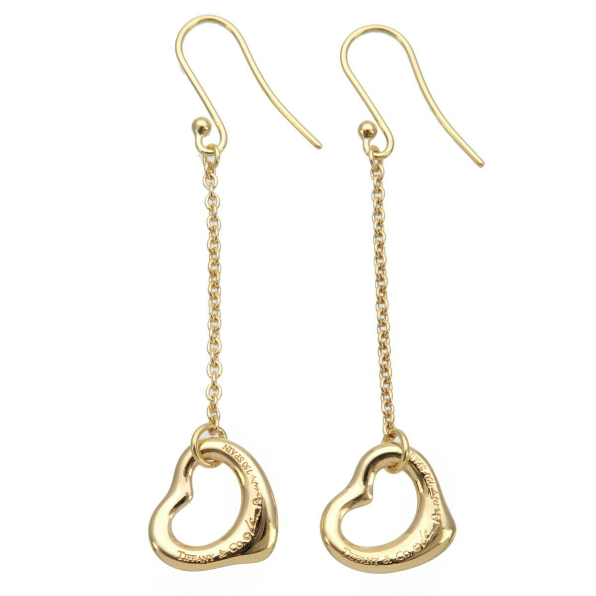 Authentic TiffanyCo. Open Heart Drop Earrings K18YG 750YG Yellow Gold Used F/S