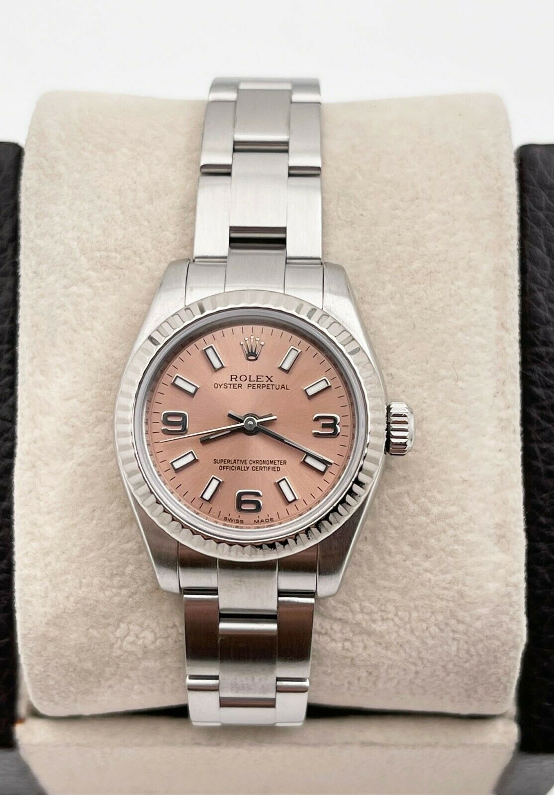 Rolex Ladies Oyster Perpetual  Pink Salmon Dial Stainless Steel Watch