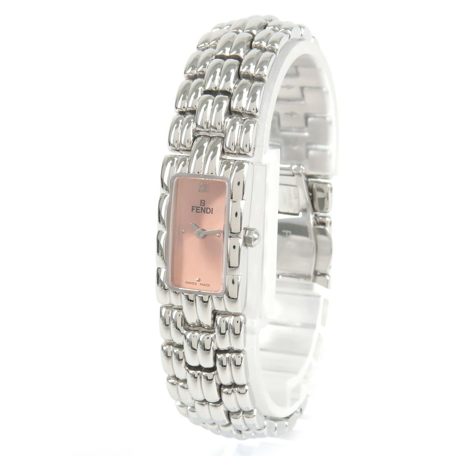 Auth FENDI Orologio Square Wrist Watch Quartz Stainless Steel Pink 660L Used F/S