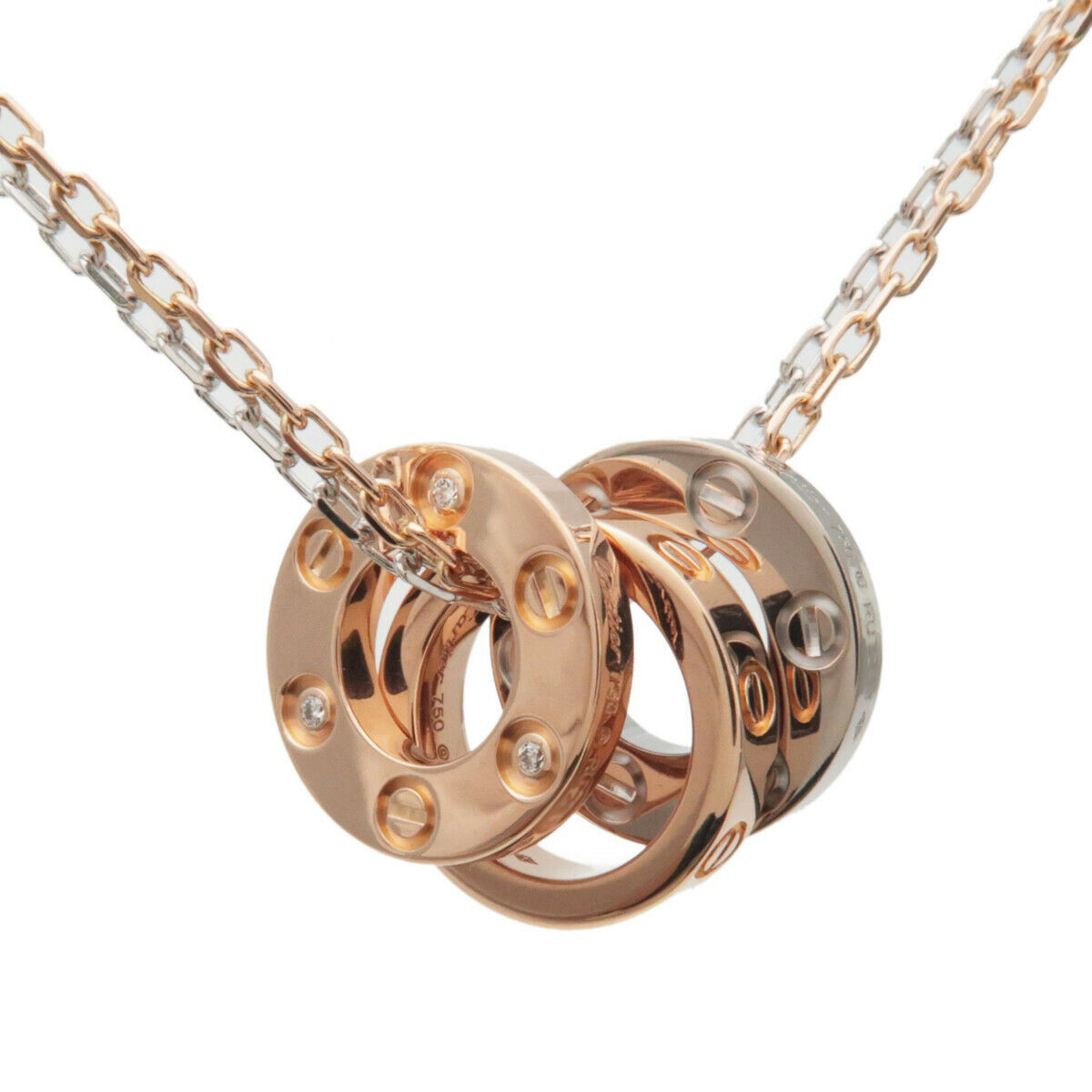 Auth Cartier Love Three Hoop 6P Diamond Necklace Rose Gold White Gold Used F/S