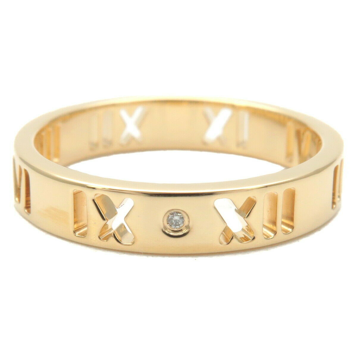 Auth TiffanyCo. Pirced Atlas 4P Diamond Ring K18 Yellow Gold US5.5 Used F/S