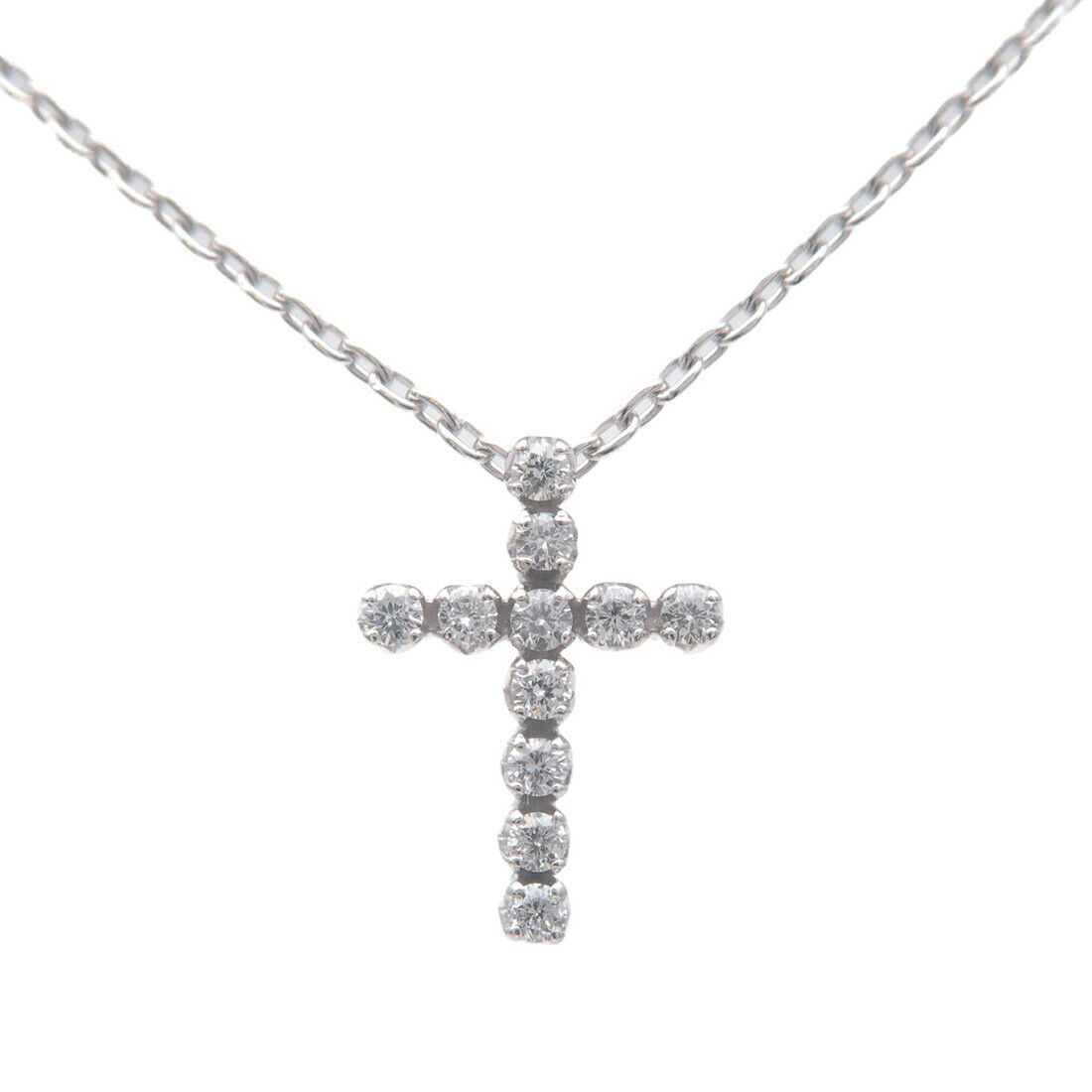 Authentic STAR JEWELRY Cross Diamond Necklace 0.1ct K18WG White Gold Used F/S