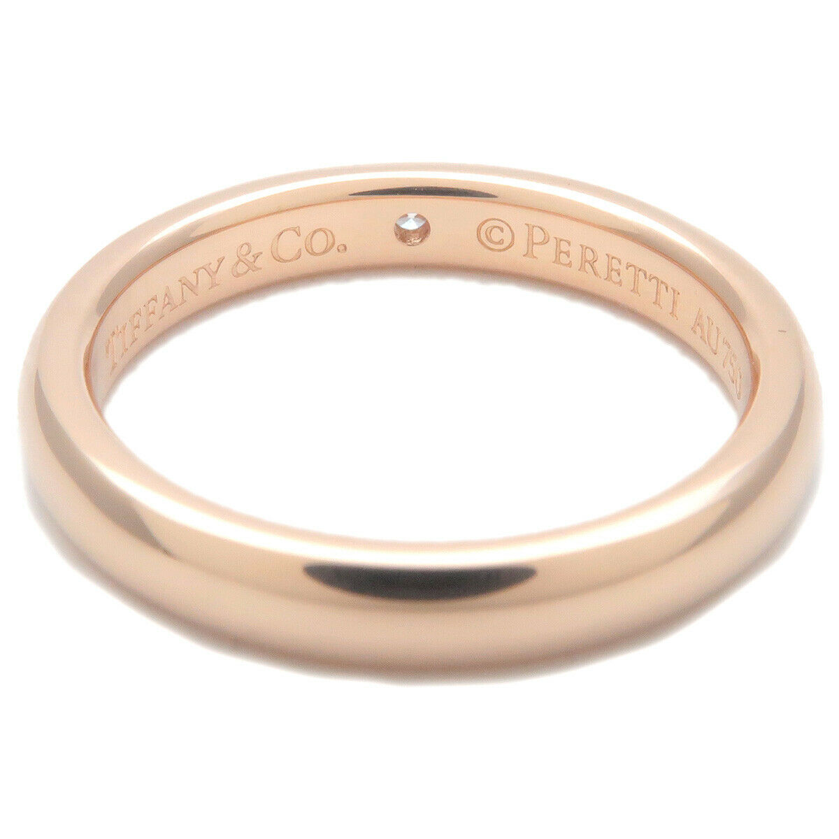Authentic TiffanyCo. Stacking Band Ring 1P Diamond Rose Gold US4-4.5 Used F/S