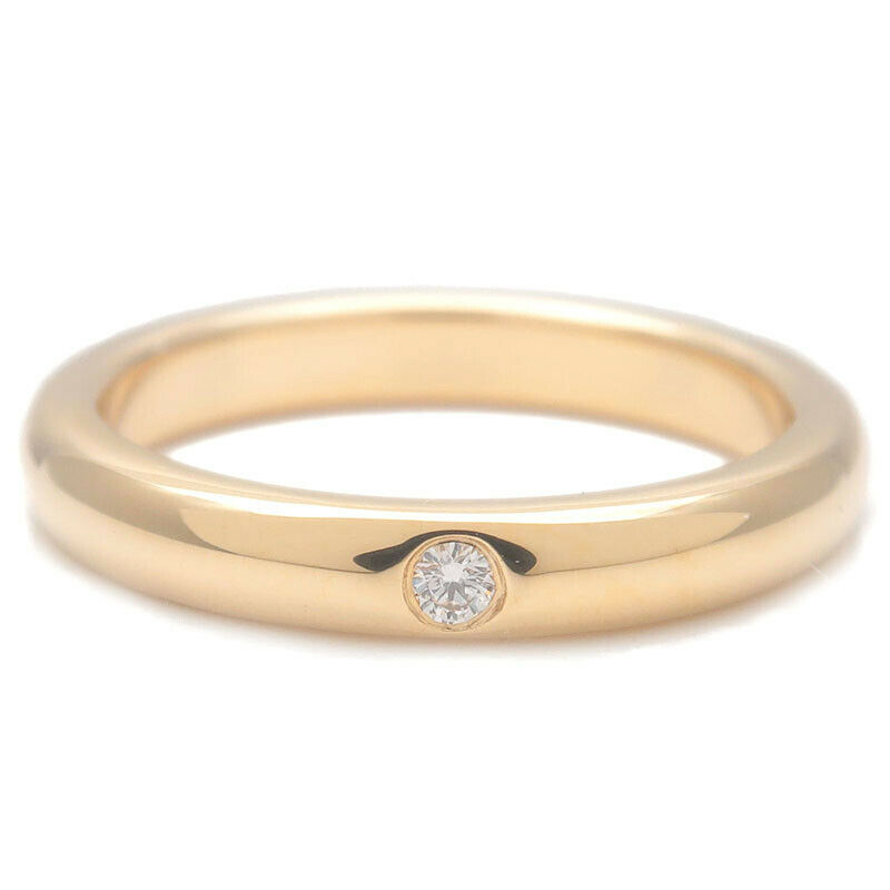 Authentic TiffanyCo. Stacking Band Ring 1P Diamond Yellow Gold US4-4.5 Used F/S