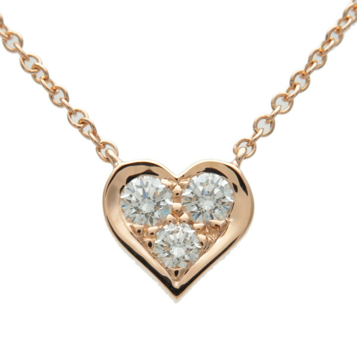Authentic TiffanyCo. Sentimental Heart 3P Diamond Necklace Rose Gold Used F/S