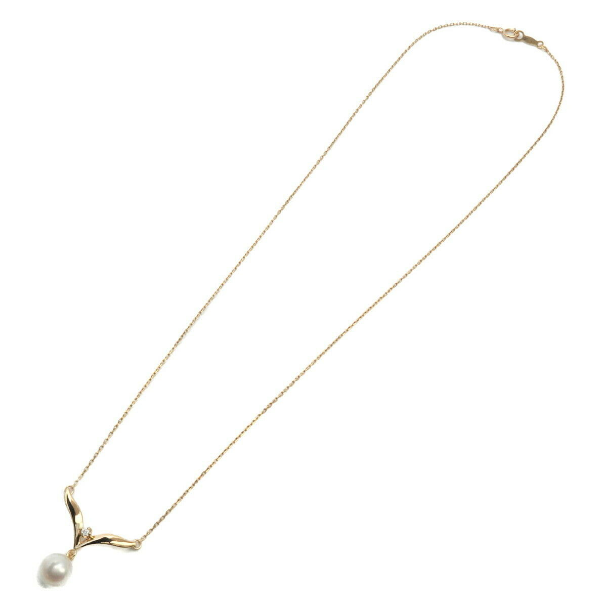 Authentic MIKIMOTO Pearl Diamond Necklace K18YG 750YG Yellow Gold Used F/S