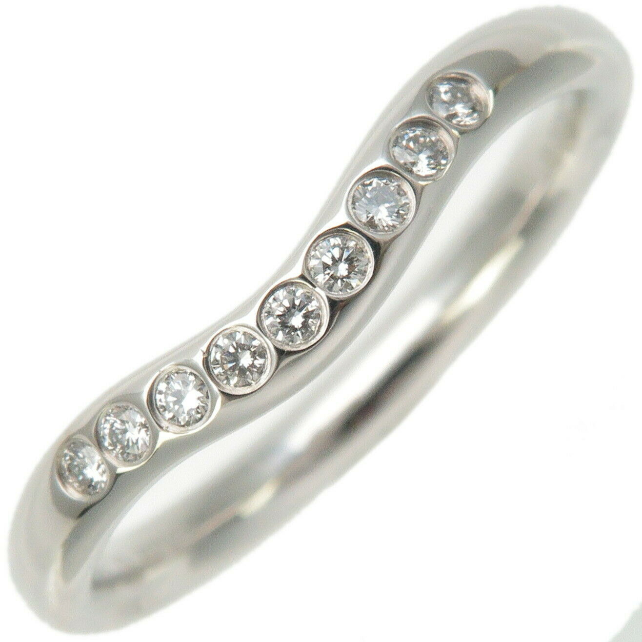 Authentic TiffanyCo. Curved Band Ring 9P Diamond Platinum US5 EU49 Used F/S