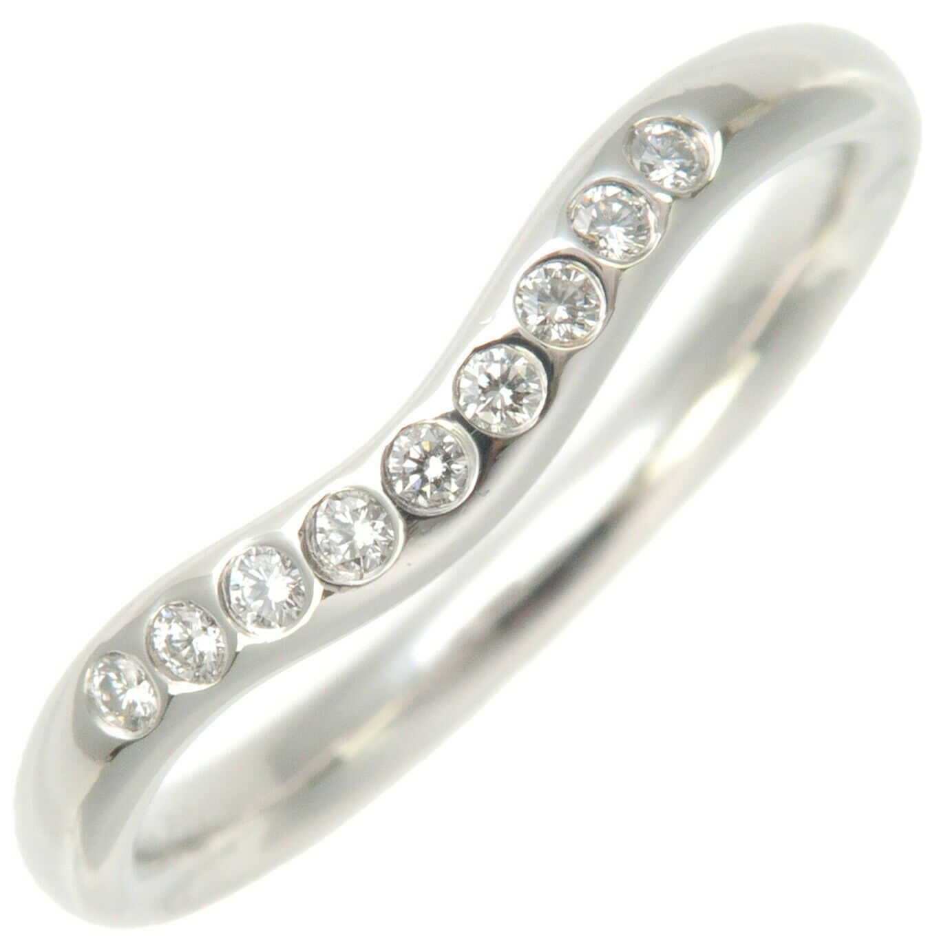 Authentic TiffanyCo. Curved Band Ring 9P Diamond Platinum US5 EU49 Used F/S