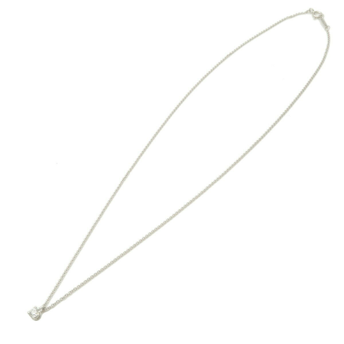 Authentic TiffanyCo. Solitaire Diamond Necklace 0.17ct PT950 Platinum Used F/S