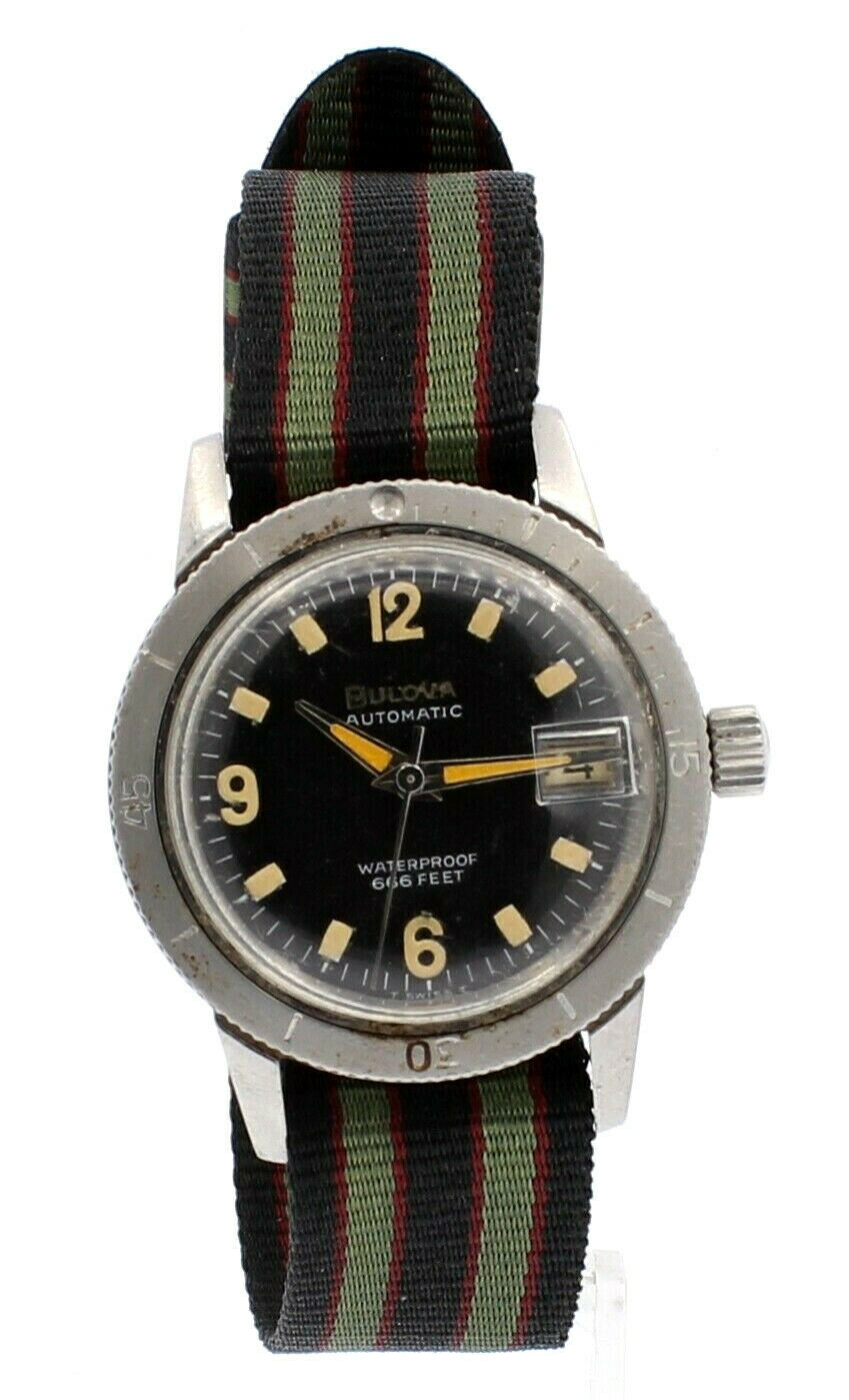 Vintage Bulova Devil Diver 666FT Automatic Stainless Steel  Black Dial Watch